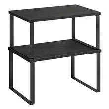 2 estantes de madera para especias, estantes de cocina, apilables, expandibles, para fregadero, despensa y baño - Negro - Ver 2
