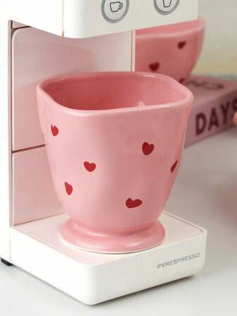 1pc Pink Heart-Shaped Mug, Breakfast Cup, Romantic Cute Sweet Style, Niche Design Sister Cup, Gift Water Cup, Ceramic Tableware For Office Or Home, Party Cup