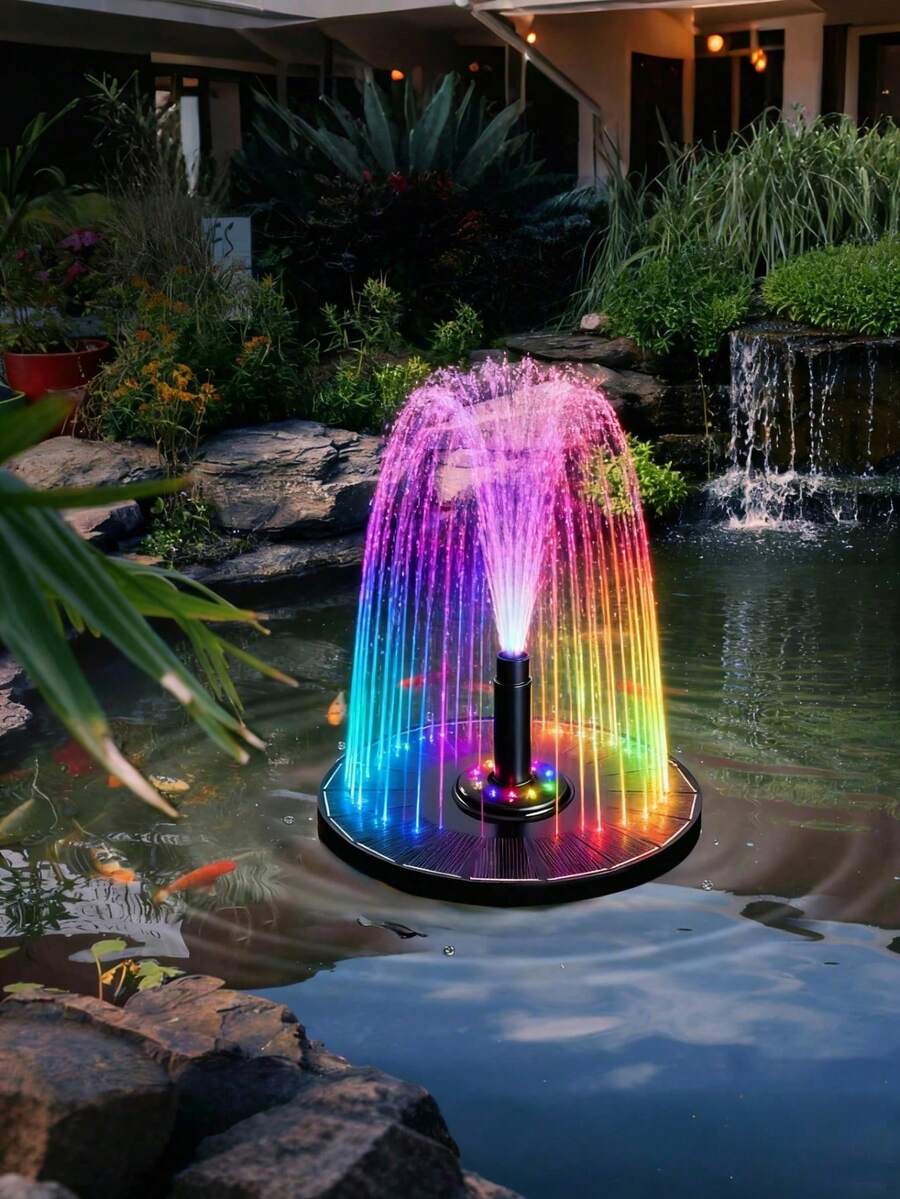 1 件 3W 太阳能喷泉泵 - 浮动池塘泵，带 8 种喷嘴和彩色 LED 灯，适用于鸟浴池、水族馆、池塘、游泳池、花园装饰 - 彩色 - 查看 1