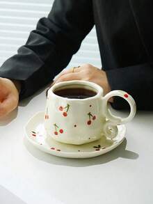 Bộ cốc cà phê và đĩa lót bằng gốm sứ hình hoa anh đào, cốc hoa đỏ, cốc sữa và latte, cốc trà chiều, cốc nước, đĩa tráng miệng, cốc trà chiều tiệc tùng, đĩa đựng đồ ăn nhẹ, quà tặng cốc gốm sứ - Nhiều màu - Xem 4