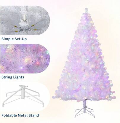 Árbol de Navidad Artificial Esbelto 4.5/6/7.5 Pies, Pino Navideño con Efecto Nieve y Base Plegable, Decoración Elegante para Hogar u Oficina