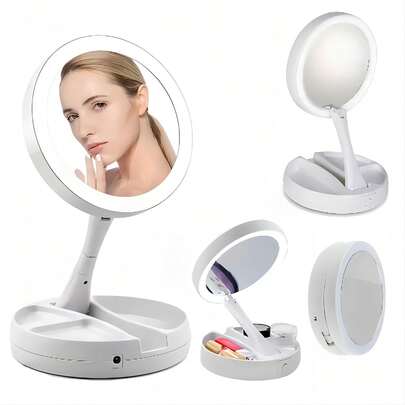 Mini Magnifying Mirror With Light For Beauty, Portable Cosmetic Mirror, Gift For Men And Women