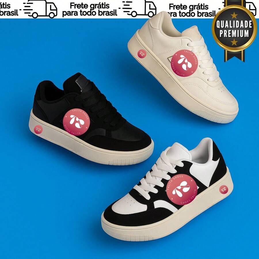 Tenis Feminino Casual Basico com Sola Alta Confortavel - Marrom New - Visão 1