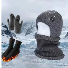 4pcs Set Of Autumn/Winter Hat, Neck Warmer, Gloves & Socks With Thermal Lined And Ear Protection, Fashion Accessories - Multicolor - View 13