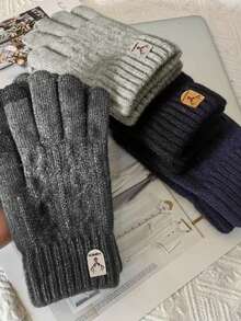 1 Par de Luvas de Malha Quentes de Inverno para Homens, com Dupla Camada e Pontas dos Dedos Compatíveis com Tela de Toque, para Festas, Direção, Corrida, Jogos de Celular e Atividades Diárias, Acessórios de Halloween, Luvas de Inverno, Luvas de Neve