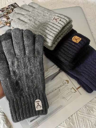 1 Par de Luvas de Malha Quentes de Inverno para Homens, com Dupla Camada e Pontas dos Dedos Compatíveis com Tela de Toque, para Festas, Direção, Corrida, Jogos de Celular e Atividades Diárias, Acessórios de Halloween, Luvas de Inverno