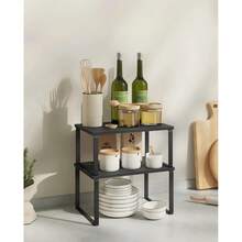 2 estantes de madera para especias, estantes de cocina, apilables, expandibles, para fregadero, despensa y baño - Negro - Ver 3