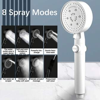 1PC Shower Head High Pressure Bathroom Shower Head With 8 Spray Modes - Water Heater Filter Large Panel Shower Nozzle Hard Water Handheld Shower For Bathroom Gym Senior Hotel Pool
