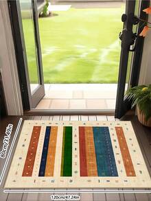 1PC Machine Washable Large - Size Bohemian Multicolored Striped Pattern Area Mat Rug Indoor Living Room Decorative Rug With Artistic Retro Multicolored Striped Pattern Design Durable Easy Clean Floor Mat For Home Decoration Kitchen Rug