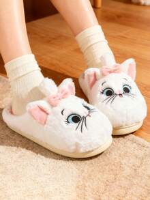 Zapatillas de casa con diseño de gato Marie para jóvenes - Gráfico plano con orejas y cola 3D, zapatillas de interior para invierno - Blanco - Ver 9