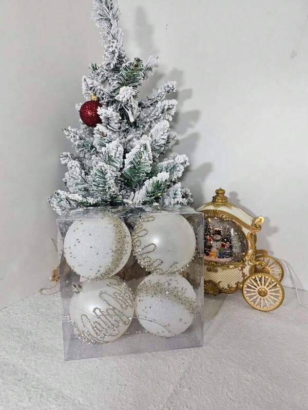 4 piezas/Caja Bolas de adorno de árbol de Navidad de 10cm de vidrio con brillo