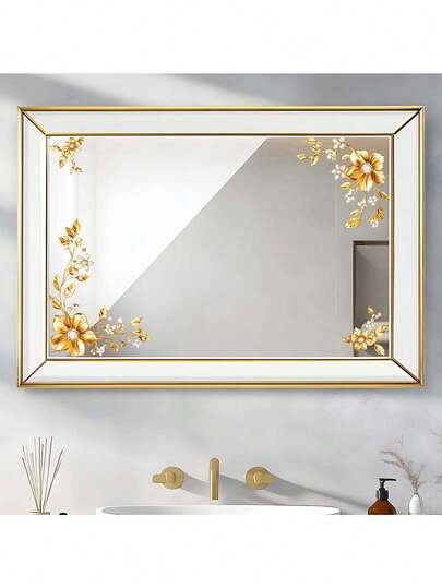 1 pieza Pegatinas decorativas de flor dorada - Pegatinas de PVC removibles y autoadhesivas, fáciles de despegar, para decoración del hogar, hacer que tu vida se renueve, decoración de vacaciones, pegatinas de regalo de cumpleaños y graduación