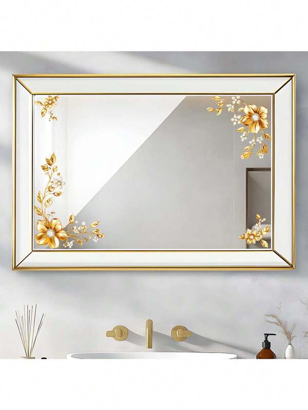 1pc Golden Flower Decorative Stickers PVC Stickers Removable Self-Adhesive Easy-To-Tear Stickers Home Decoration Make Your Life Freshen Up Holiday Decorative Stickers Birthday Graduation Gift