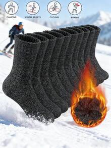 5 Pairs Men's Vintage Mid-Calf Socks, Knitted Knitted Blend Socks For Autumn/Winter - Multicolor - View 1