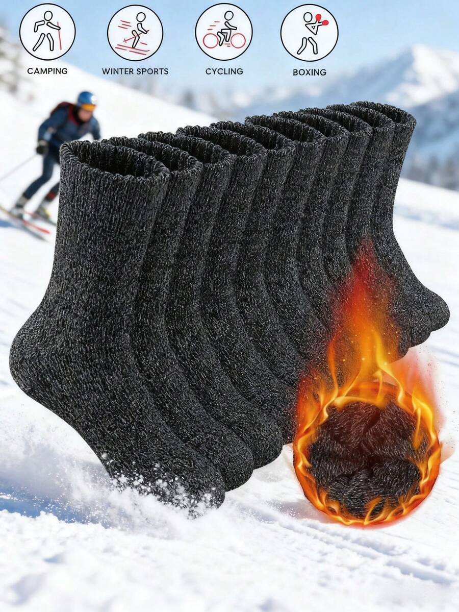 5 Pairs Men's Vintage Mid-Calf Socks, Knitted Knitted Blend Socks For Autumn/Winter - Multicolor - View 1