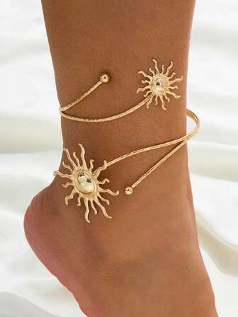 Vintage eleganter geometrischer Sonnenblumen-Blumen-Knöchelschmuck, verstellbar, Alltagsschmuck als Geschenk