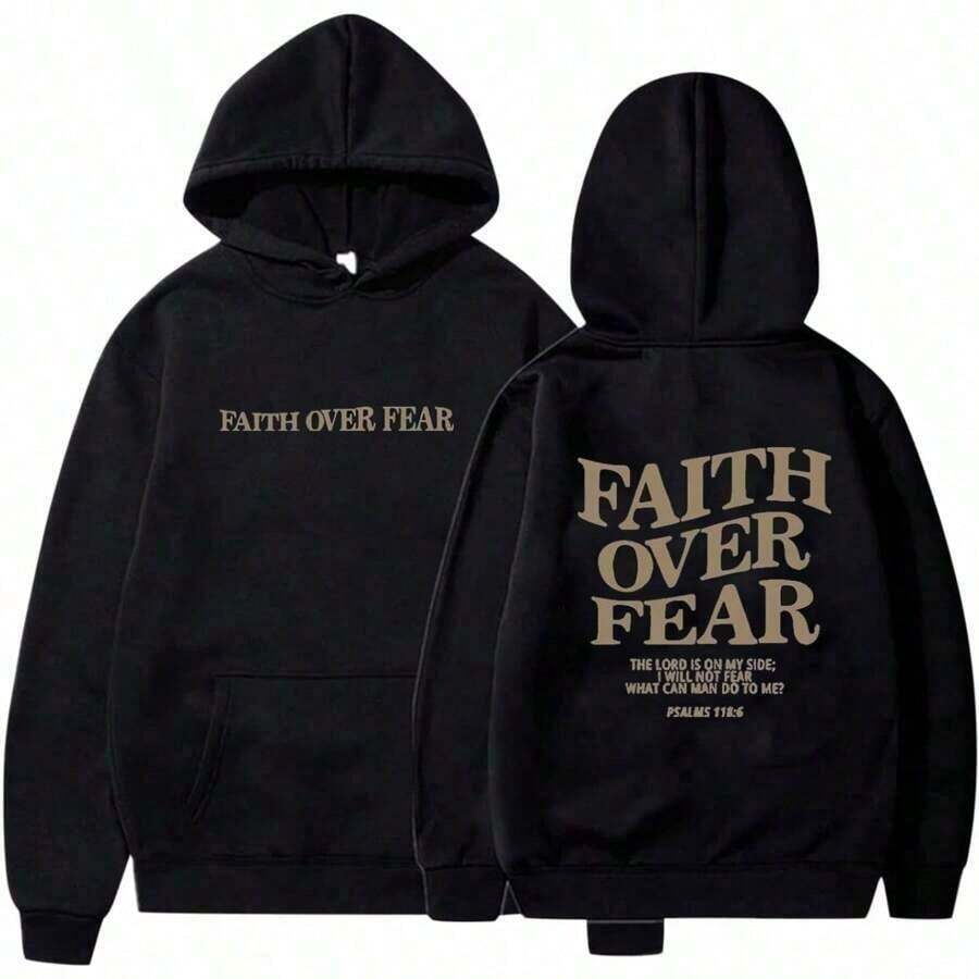 Men's Loungewear 1PCSJesus Hoodie For Women Jesus Loves You Sweatshirt Christian Faith Over Fear Print Long Sleeve Pullover Casual TopWomen's Fashion Clothes Hoodie Autumn Long Sleeve Pullover Sweatshirt Hooded Top Daily Streetwear-Loose And Stylish T-Shirt-Autumn Clothing 270G Unisex Comfort Drawstring Hoodie: Suitable For Door Fun, Street Style & Daily CommuteLoose And Comfortable - Black Faith - 查看 1