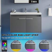 31" Floating Bathroom Vanity With Sink Combo, Wall Mounted Bathroom Vanity Cabinet With LED Light, 2-Door Bathroom Storage Cabinet For Small Bathroom, White/Grey/Black, (USB LED Strip) - Grey - View 4