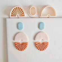BOHO Fan Shape Polymer Clay Cutters For Earrings And Soft Pottery Cutters Geometric & Striped Patterns, High-Precision Plastic Jewelry Making Tools For Earrings, Pendants, DIY Crafts - Beige - View 3