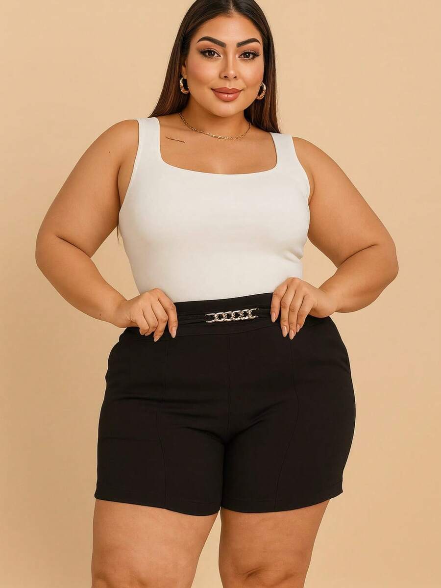 Women's Plus Size Chain Shorts New Spring Summer - Black - View 1