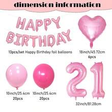 59/61件組女性粉色生日裝飾套裝 - 生日快樂橫幅 + 心形鋁箔氣球 + 玫瑰色與粉色加厚乳膠氣球，適用於生日派對、成人生日、18/21/30歲生日裝飾、拍照背景裝飾 - 彩色 - 查看 4