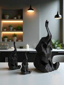Kit Of 3 Decorative Elephants Family Geometric Modern For Living Room, Bedroom, Office, Creative Gift And Decoration - màu đen - Xem 4