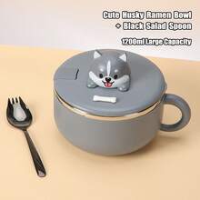 Cute Kitchen 1/2個 1200ml 即食麵碗 SUS304不鏽鋼，可愛卡通動物，可攜式碗－手機支架設計，可用於食用即食麵、水果、沙拉、義大利麵，感恩節、開學季，送給他人的可愛禮物 - 彩色 - 查看 17