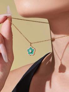 1pc 18K Gold Plated Stainless Steel 5-Leaf Flower Cubic Zirconia Necklace & Bracelet Jewelry Set, Suitable For Daily Wear And Gifting, Valentine's Day, Birthday, Mother's Day