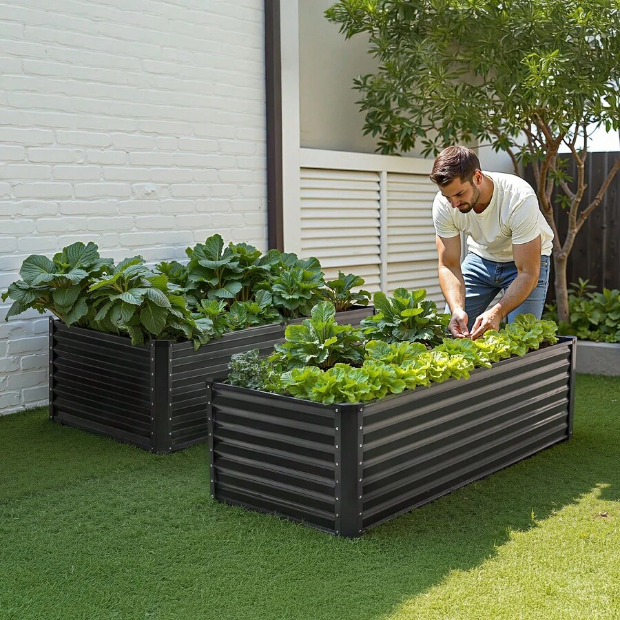 Metal Raised Garden Bed, 6 X 3 X 2 Ft Outdoor Galvanized Planter Box, With Open Bottom, Large Planter Raised Bed For Gardening Vegetables, Flowers, Herbs, And Succulent Plants, Dark Gray - 6 x 3 x 2 英尺 - 查看 1