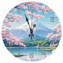 2D Flat, Japanese Sakura Mountain Wall Clock - Large Easy-To-Read Black Hands, Pink Sakura Decoration - Elegant Japanese Home Decor, Suitable Living Room, Bedroom, Kitchen, Office - Housewarming, Mother's Day, Father's Day - Durable Artificial Wood Structure - Retro Japanese Design, 2D Flat Round Dial - 10x10inch Decorative Clock, Japanese Wall Clock, Large Wall Clock, Fashion Wall Clock, Retro Wall Clock, 2D Flat - Black - View 2