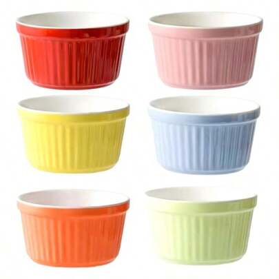 6Pcs 6 Oz Ramekins For Creme Brulee Porcelain Ramekins Oven  Classic Style Ramekins For Baking Souffle Ramekins Bowls Multicolored