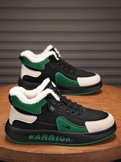  1 par de Zapatos de nieve para hombre WARRIOR con suela gruesa, zapatos casuales de suela blanda con cordones, zapatos planos de exterior de baja altura, adecuados para el transporte en primavera/otoño, fotos de graduación de estudiantes, zapatos deportivos de skate de cuero de baja altura
