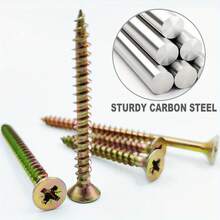 100pcs M5 Flat Head Wood Screws, Zinc Plated Carbon Steel Self-Tapping Screws For Wood, 6 Sizes (M5*25/40/50/60/70/80/90/100), Drive Countersunk Self-Drilling Screws, Yellow Zinc Plated - Gold - View 5