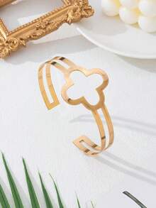 Minimalista Oco Geométrico Trevo de Quatro Folhas Camadas Tornozeleira, Joia de Pé Feminina para Presente de Festa de Feriado