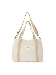 1pc/2pcs Large Capacity Canvas Tote Bag, Multi Pockets Shoulder Bag, Reusable Shopping Bag, Easy To Carry With Comfort Handle, For Daily Use And Gifts Portable Handbag For School Work Travel Shopping