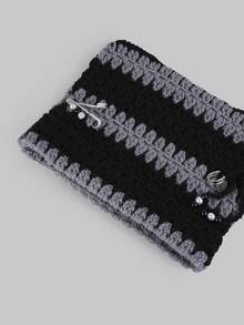 DareSee 1 Stück Damen Mehrfarbige Katzeohr-förmige Mütze mit Metall-Brosche & Quasten-Dekorationen, süße und modische gestrickte Mütze für den täglichen Gebrauch, Weihnachtsgeschenke