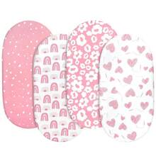 4 st spjälsängslakan, unisex, lämpliga för rektangulära, runda, ovala madrasser, flexibel passform för olika spjälsängstorlekar, hjärtdesign för alla hjärtans dag - Multifärgad - Visa 6