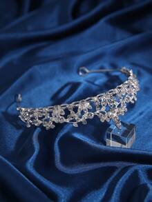 1 pieza Diadema con mini corona decorada con rhinestones, adecuada para fiestas, cumpleaños, bodas, verano, playa - Plateado - Ver 5