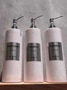 3 件/套 - 500 毫升，圆柱形瓶形，高品质美观白色，搭配银色防水分类贴纸，理想的家居收纳用品，适用于洗手液、洗衣液、洗发水、沐浴露等感光产品，适用于酒店、浴室、住宅和度假租赁 - 白色 - 查看 10
