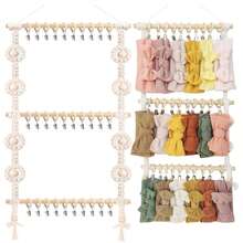 Bohemian Handmade Woven Headband Hanging Rack, Bow Clip Hair Accessory Storage Rack With Hooks, Suitable For Wall Decoration, Girls Room Decor - Apricot - View 22