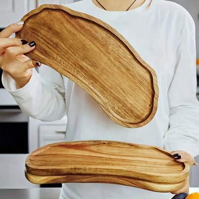 1pc Rainbow Shaped Wooden Tray, Rosewood Tray, Asymmetrical Tray 29cm*10.6cm, Cheese Tray, Multipurpose Tray, Snack Tray, Lightweight Wooden Tableware, Home Essential, Kitchen Tool, Autumn Decor, New Year Gift, Suitable For Snacks, Dinner, Afternoon Tea, Cheese, Bread, Beverages, Perfect For Holiday, Kitchen And Dining Table Decor, Christmas Decoration