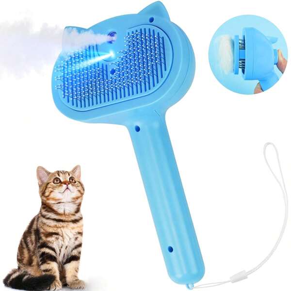 Pet Steam Brush For Dogs, 4 In 1 Cat Steam Brush For Long Short Haired, Self Cleaning Brush For Shedding, Metal Pet Misting Hair Comb With Handle For Grooming Kitten Dog