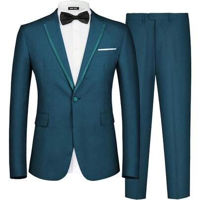 Men's 2 Piece Suit One Button Slim Fit Formal Wedding Prom Tuxedo Suits Blazer Pants With Bow Tie Sethalloween,Halloween Accessories,Halloween Decor,Fall Decor,Fall Decorations For Home,Halloween Decor