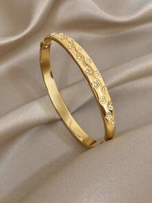 Elegant Star And Moon Sun Earrings Bracelet For Women Luxury Zirconia Golden Bangle Bracelet Stainless Steel Bracelet For Halloween Christmas Party Jewelry Sets Gifts