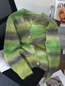 Women's Knitted Casual Retro Ombre Button Loose Cardigan Sweater, Autumn