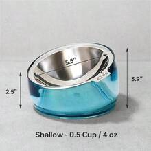 Felli Pet Oblik Whisker Fatigue Cat Bowl Stainless Steel Shallow Flat Plate For Dry Wet Food Elevated Acrylic Base With Treats Storage Anti Vomiting No Slip Feeder Slanted 0.5Cup Sapphire