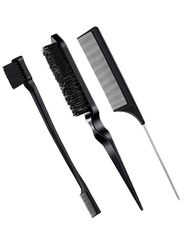 3 Pcs Slick Back Hair Brush Set Bristle Brush Edge Control Teasing Comb For Women,Hair Brush,Slick Back Brush,Styling Brush,Curly Hair Brush,Edge Brush,Hair Comb,Brush Hair,Hair Brush Set,Comb Hair,Comb For Curls,Detangling Brush,Hair Brush For Women,Hair,Travel,Hair Products,Hair Tools,Hair Stuff,Barber,Barber Accessories,Barbershop,Hairdressing Equipment