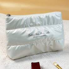 Bolsa de maquillaje de plumas de plumón de moda, organizador de cosméticos portátil para viajes, bolsa de tocador de gran capacidad, bolsa de maquillaje, bolsa de cosméticos, bolsa de lavado, artículos esenciales para viajes, artículos esenciales para cruceros, artículos esenciales para vacaciones para hombres y mujeres