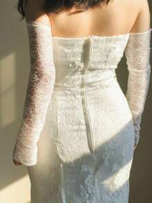 White Hollow Printed Lace Gloves Modify The Arm Fingerless Sleeves Bridal Wedding Dress Accessories Daily Wear High-End Wear Accessories Suitable For Wedding Banquet Party Lolita Halloween Fall Clothes For Women