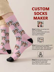 1 par de calcetines con estampado facial personalizable hasta el tobillo para mujeres, calcetines con foto personalizada, calcetines divertidos y únicos a medida hasta el tobillo, adecuados para el Día de San Valentín, cumpleaños y regalos - Multicolor - Ver 4